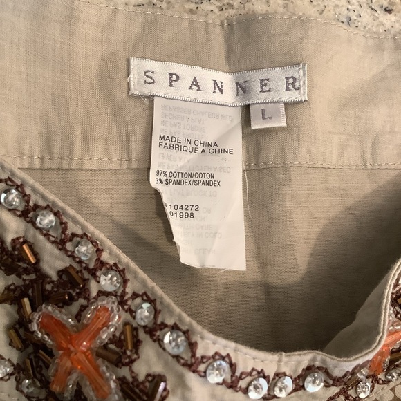 Spanner Brown Sleeveless Top Size Large Cotton with Beaded Details - Picture 6 of 8